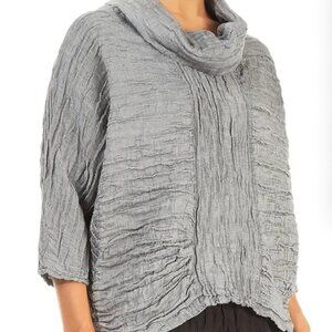 Grizas Gray Silk Linen Blend Lagenlook Cowl Neck Dolman Sleeve Top Size M